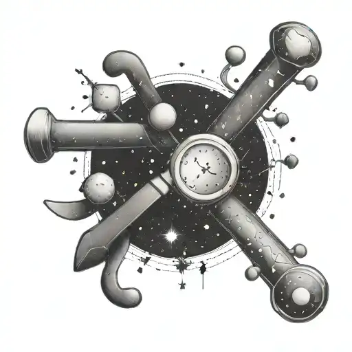 A constellation of love-themed symbols intertwined with pharmacy tools tattoo design idea