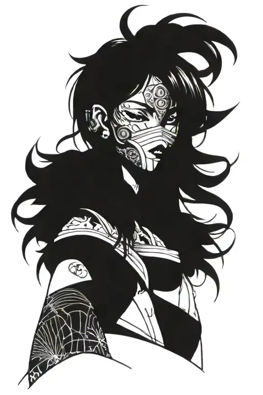 anime japanese girl with cyberpunk mask tattoo design idea