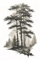 Foggy forest scene tattoo design idea