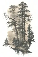 Foggy forest scene tattoo design idea