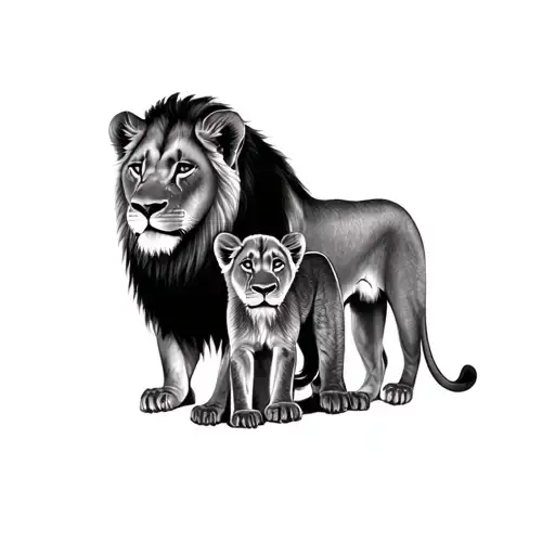 lion lioness 2 cubs tattoo design idea