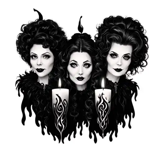 Sanderson sisters, black flame candle, Salem tattoo design idea