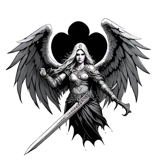 warrior angel holding sword tattoo design idea