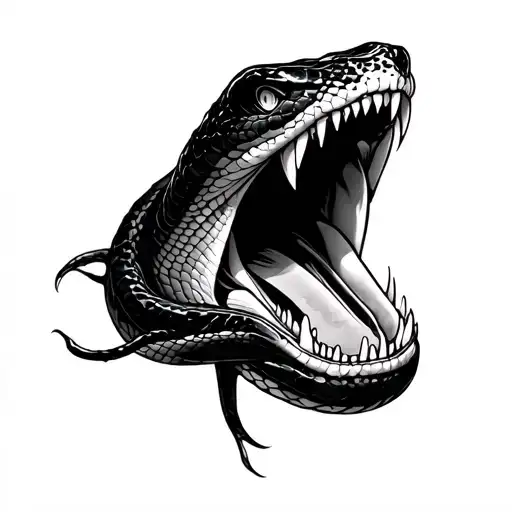 snake mouth open and going to rose tattoo design idea