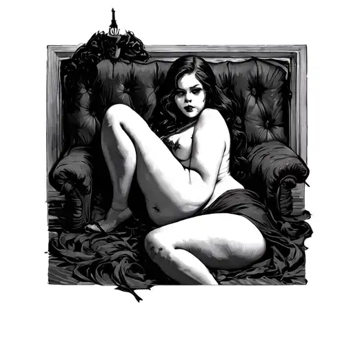 nude bbw vampire girl laying on her side full body pose tattoo design idea