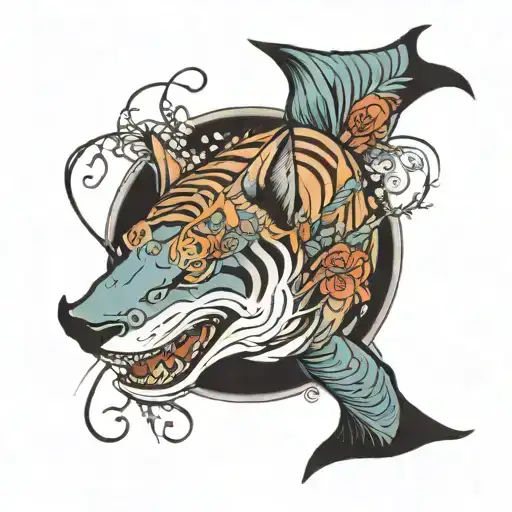 Tiger shark picses zodiac sign intertwined tattoo design idea