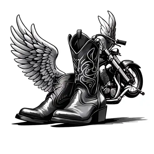 cowboy boots motorcycle angel wings gun tattoo design idea