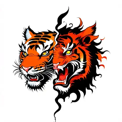 split head with half being Chinese dragon and the other half a tiger tattoo design idea