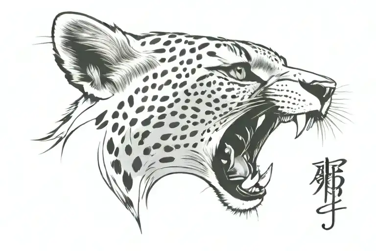 cheetah green eyes with name collar surrounded tattoo design idea