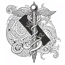 A medical caduceus symbol morphing into a twisted, distorted version, reflecting your disillusionment with medicine tattoo design idea