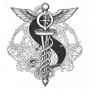A medical caduceus symbol morphing into a twisted, distorted version, reflecting your disillusionment with medicine tattoo design idea