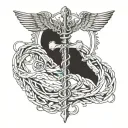 A medical caduceus symbol morphing into a twisted, distorted version, reflecting your disillusionment with medicine tattoo design idea