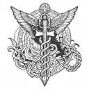 A medical caduceus symbol morphing into a twisted, distorted version, reflecting your disillusionment with medicine tattoo design idea