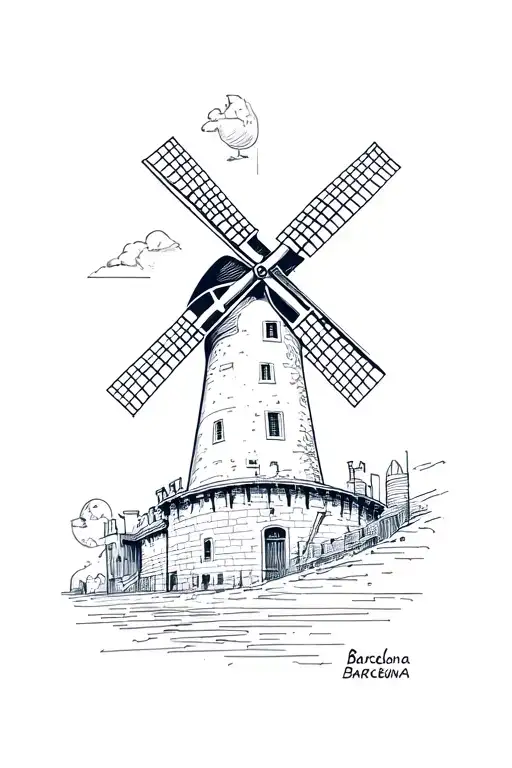windmill + symbol of barcelona logo tattoo design idea