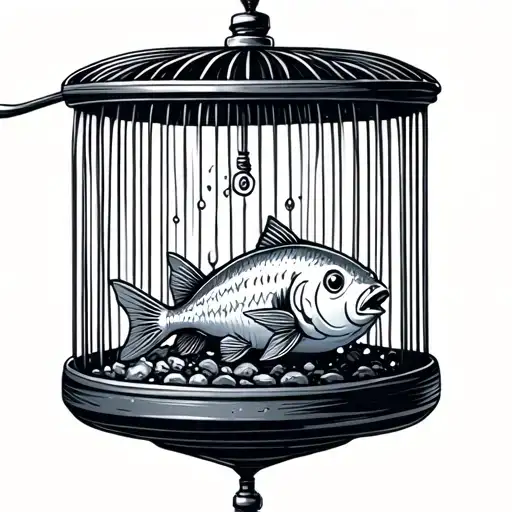 bird cage blob fish inside cute tattoo design idea