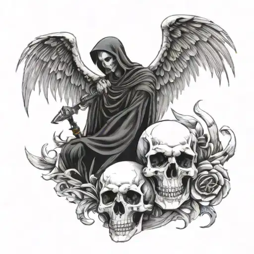 skull time reapers and fallen angel tattoo design idea