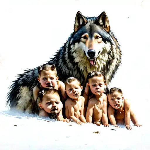 father wolf protecting his 5 children tattoo design idea
