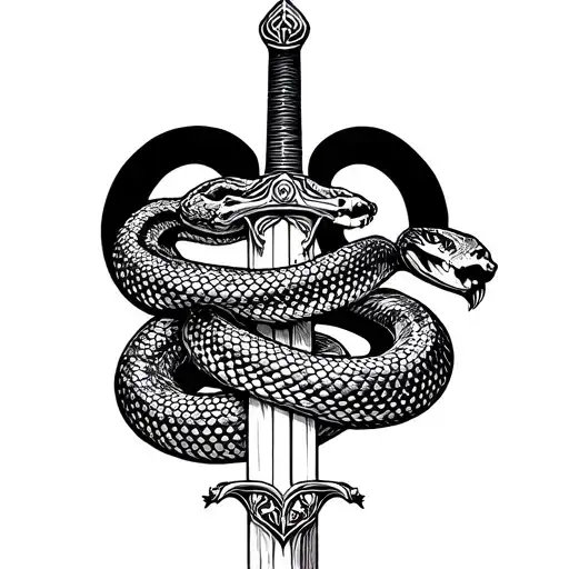 islam imam Ali sword piercing through a snake standing on top of it tattoo design idea