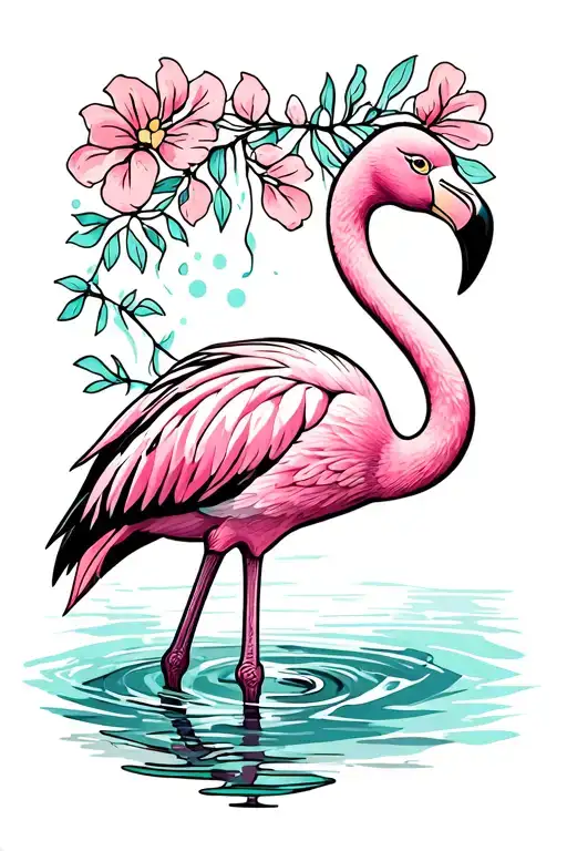 pink flamingo standing in water tattoo design idea