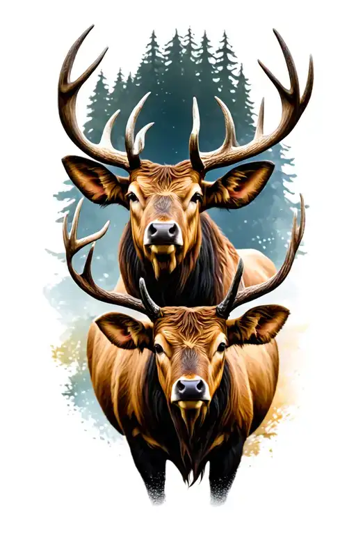 4 Bull Elk 2 cow elk tattoo design idea