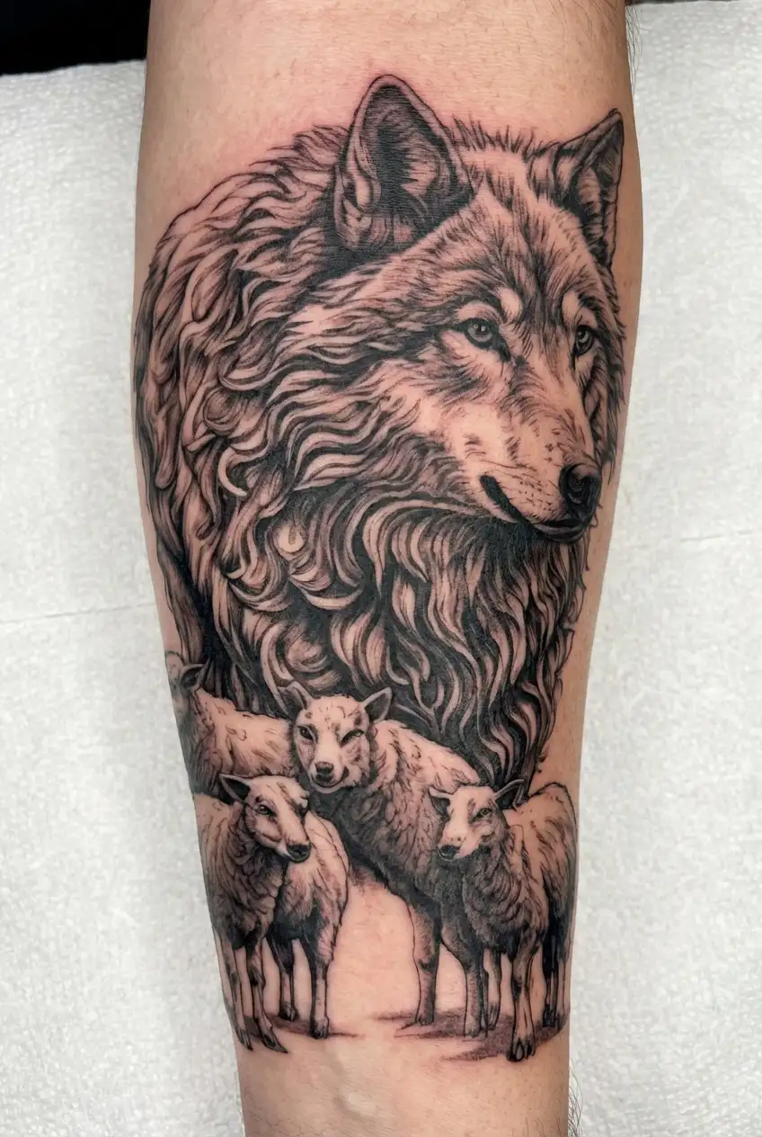 wolf in sheep clothing items morphing tattoo design idea