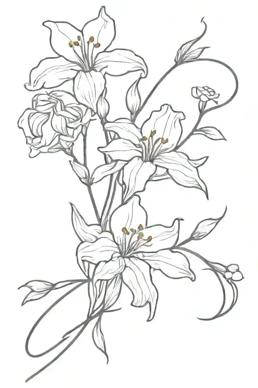 1 iris, 1 carnation, 2 daisies, 1 poinsettia, 1 lily of the valley, 1 daffodil, 3 chrysanthemums, 1 rose all on a vine  tattoo design idea