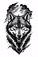 wolf storm clouds lightening bolt tattoo design idea