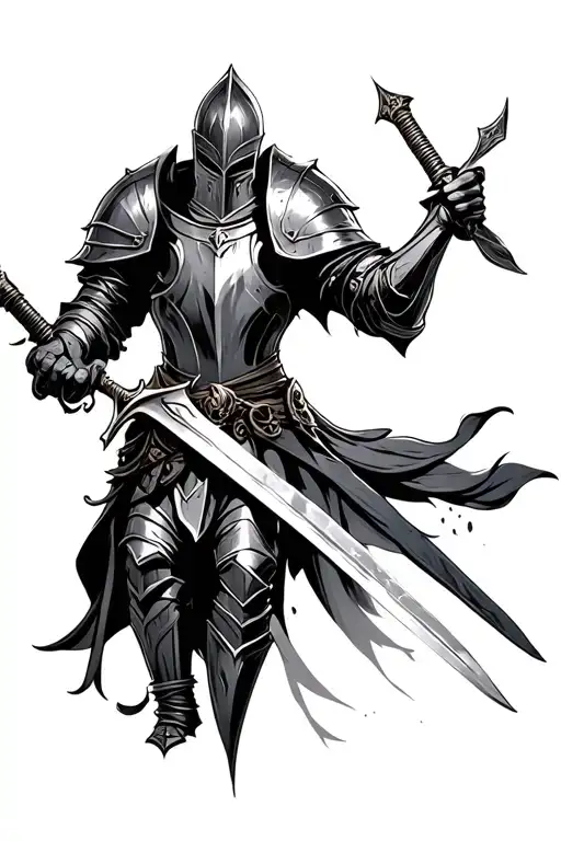 knight holding sword tattoo design idea