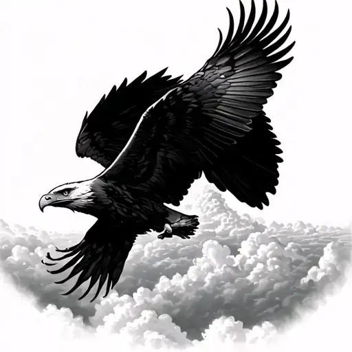 Eagle soaring above clouds surrounding tattoo design idea