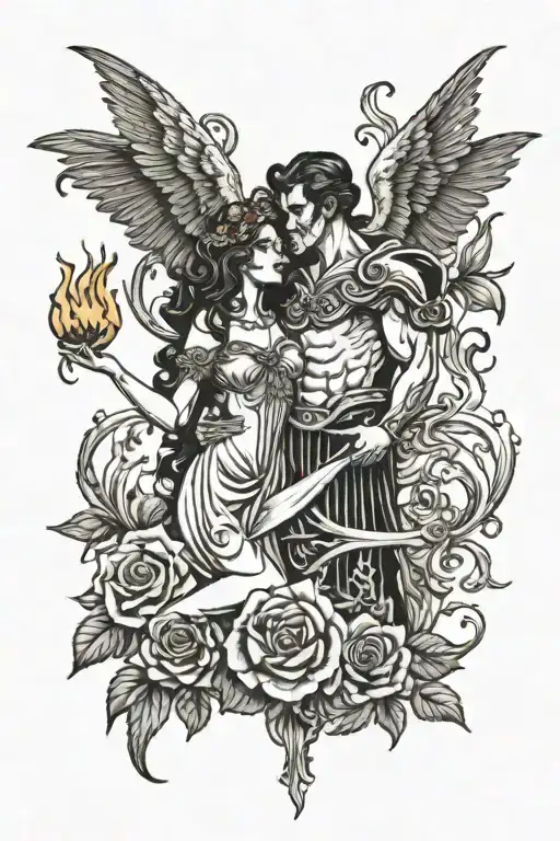 Hades and Persephone in the underworld tattoo design idea