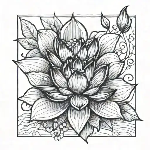 Present and lotus flower blooming tattoo design idea