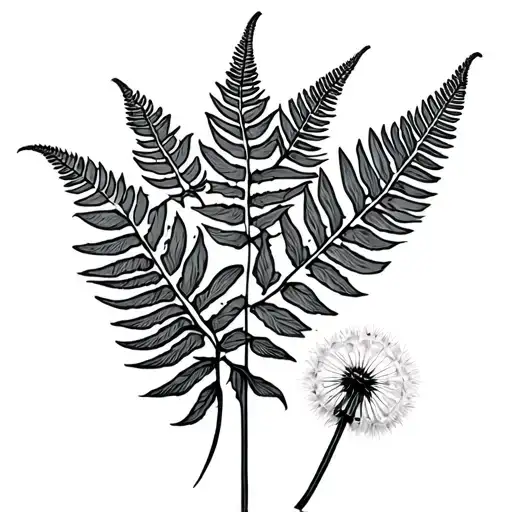 fern leaf and dandelion tattoo design idea
