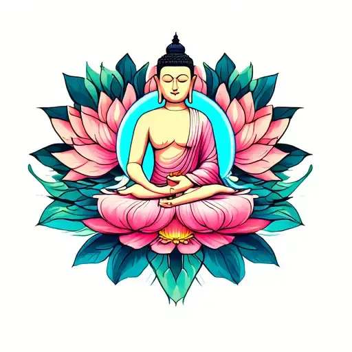 Buddha sitting on a lotus flower tattoo design idea