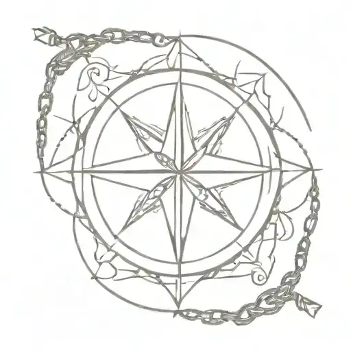 compass rose with large chains around the forearm tattoo design idea