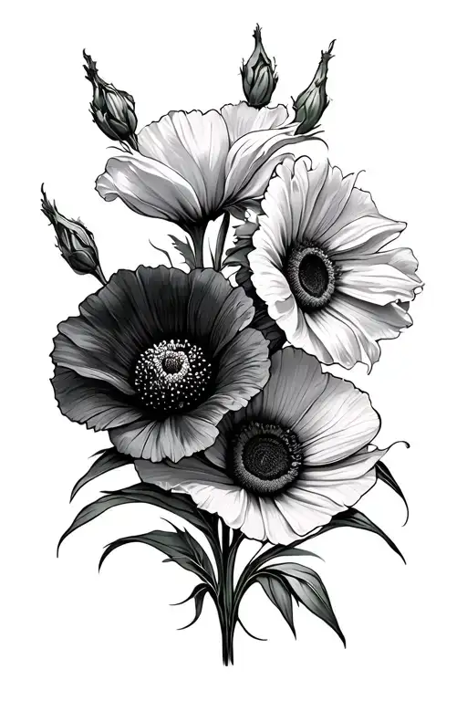poppy sunflower gladiolus flowers tattoo design idea