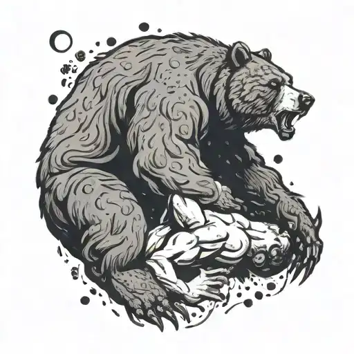 A wrestler grappling with a bear in a dynamic pose tattoo design idea
