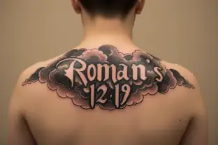 "Roman’s 12:19" clouds inside tattoo design idea