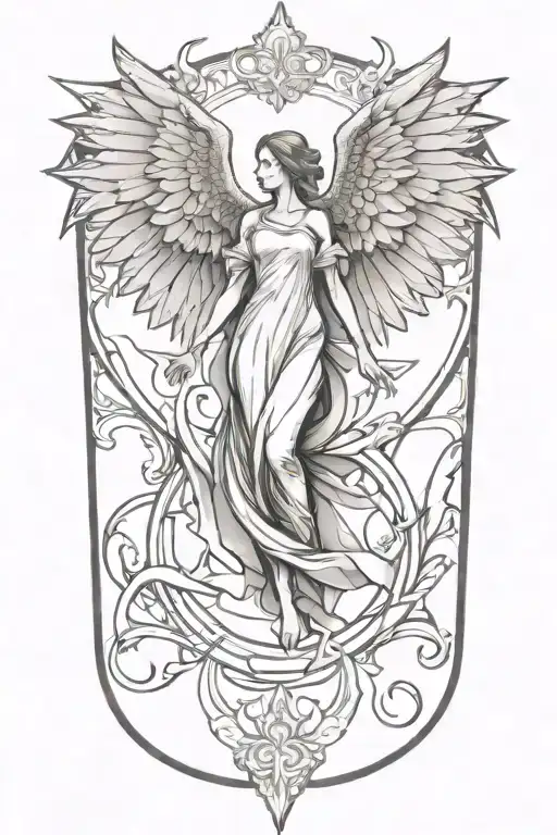 angle with wings coming downwards and bright light behind  tattoo design idea