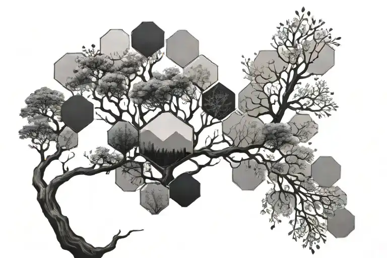 hexagon tree growing tattoo design idea