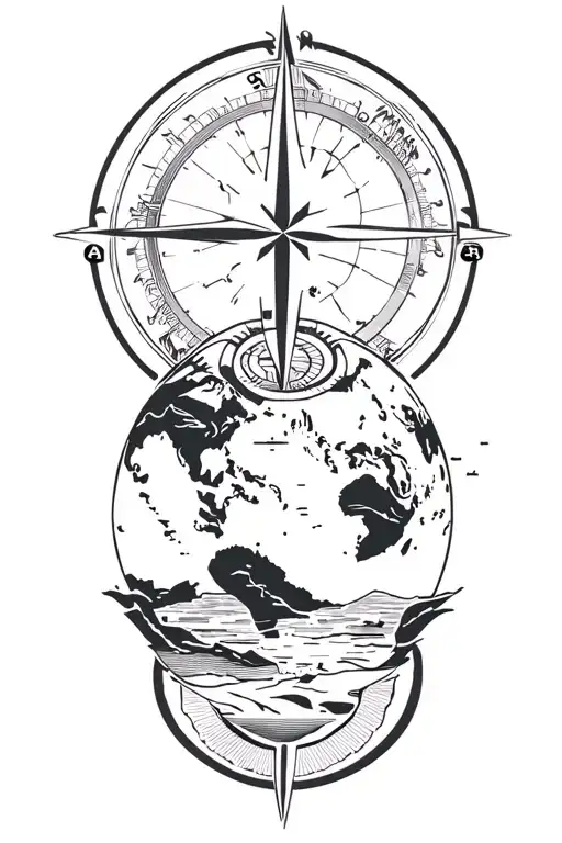 tattoo featuring greek landscape, compass, globe tattoo design idea