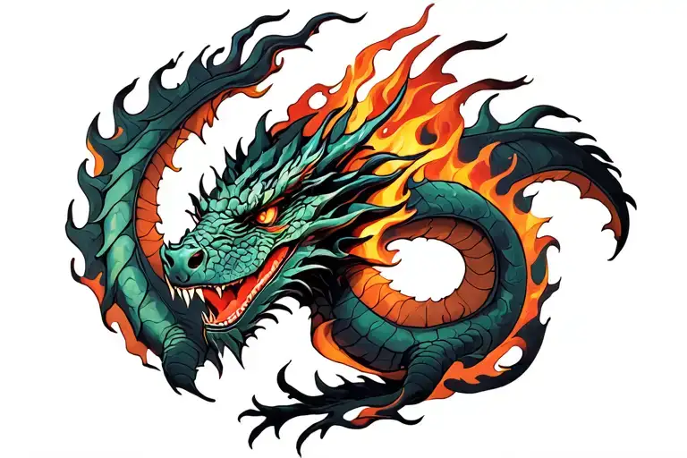 dragon fire flames tattoo design idea