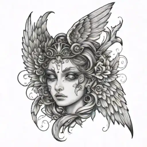 seraphim, eyes with angel wings, more eyes surrounded tattoo design idea