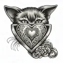 heart locket with cat inside tattoo design idea