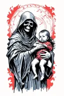 grim reaper with a Baby in the left Hand  tattoo design idea