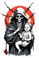 grim reaper with a Baby in the left Hand  tattoo design idea