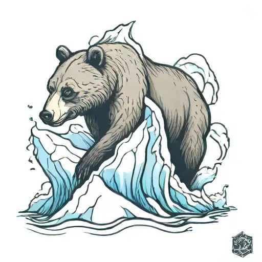 bear climbing an iceberg tattoo design idea