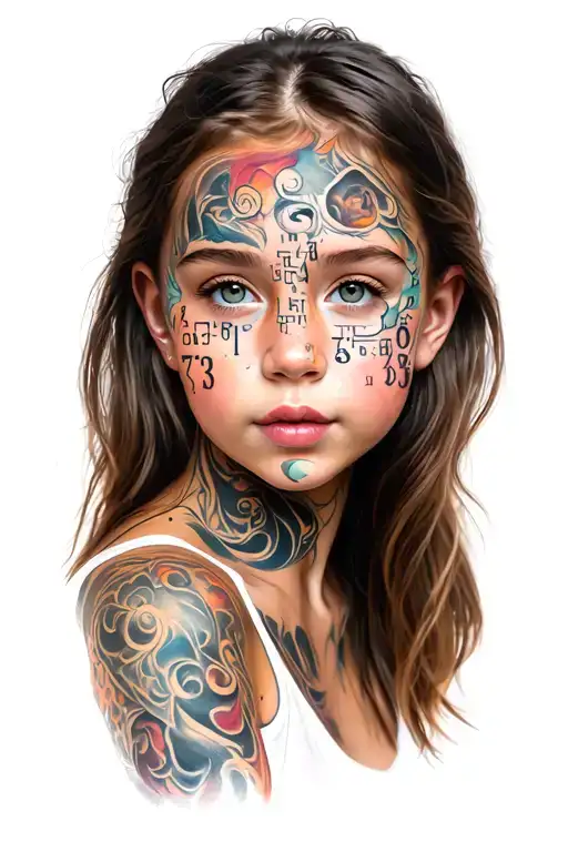 Girl with numbers on her face tattoo design idea