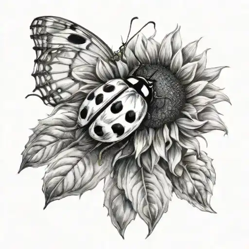 sunflower ladybug butterfly tattoo design idea