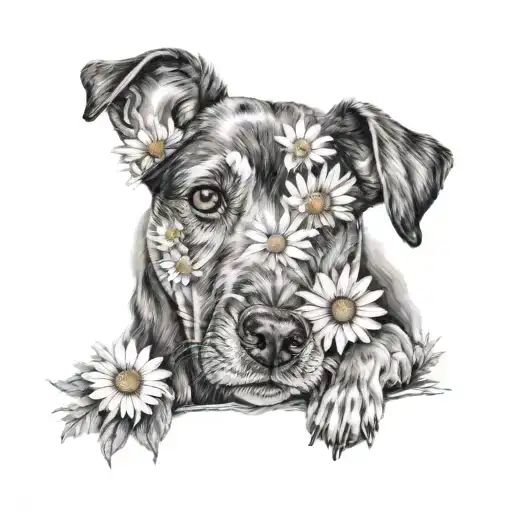 dog flower left daisy tattoo design idea