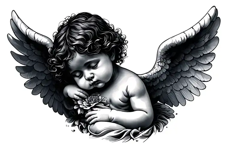 "One life one chance" baby angel tattoo design idea